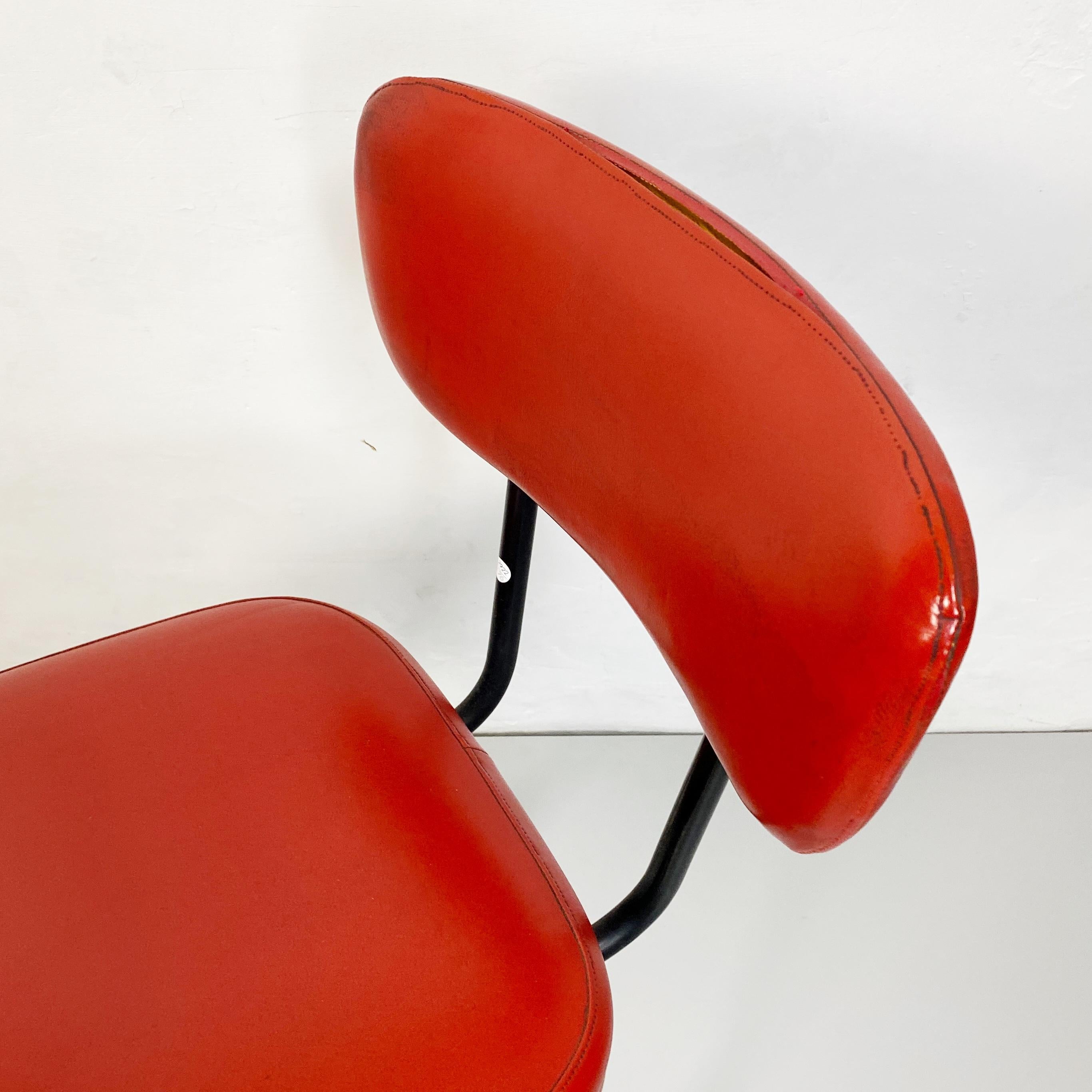 Italian Mid-Century Red Sky and Metal Chair, 1960s 2