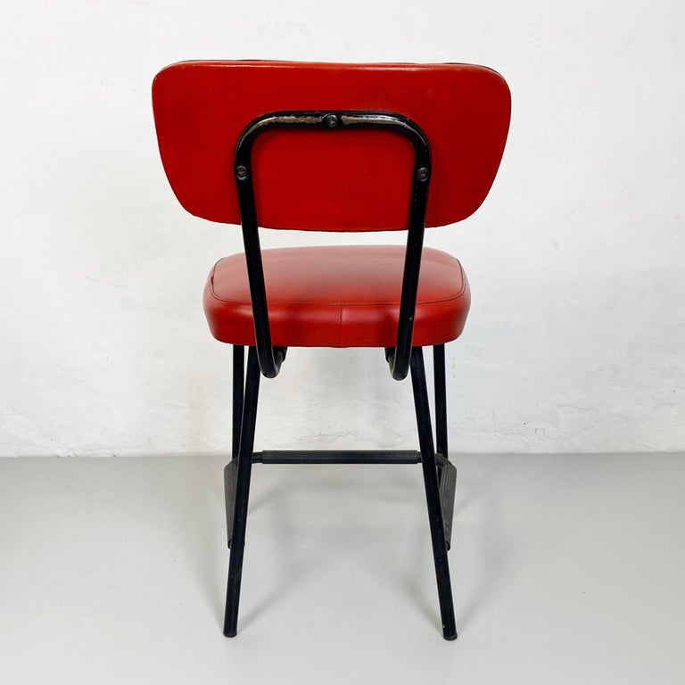 Italian Mid-Century Red Sky and Metal Chair, 1960s For Sale 3