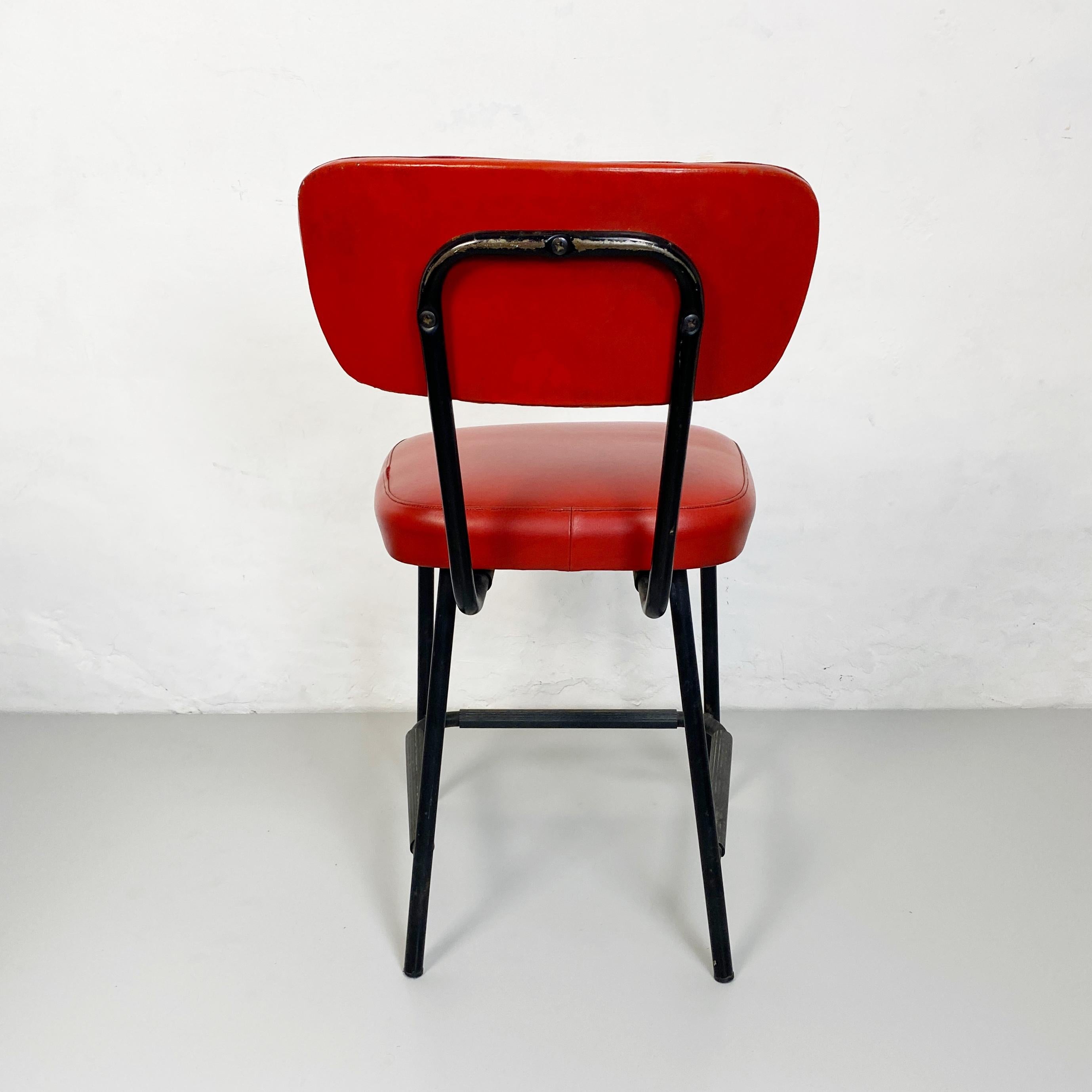 Italian Mid-Century Red Sky and Metal Chair, 1960s 4