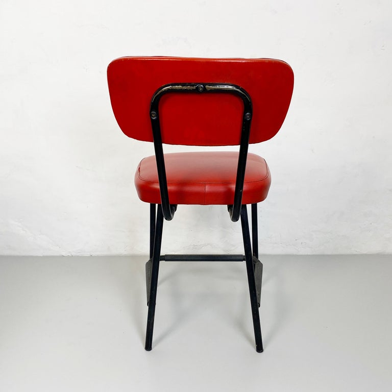Italian Mid-Century Red Sky and Metal Chair, 1960s For Sale 4