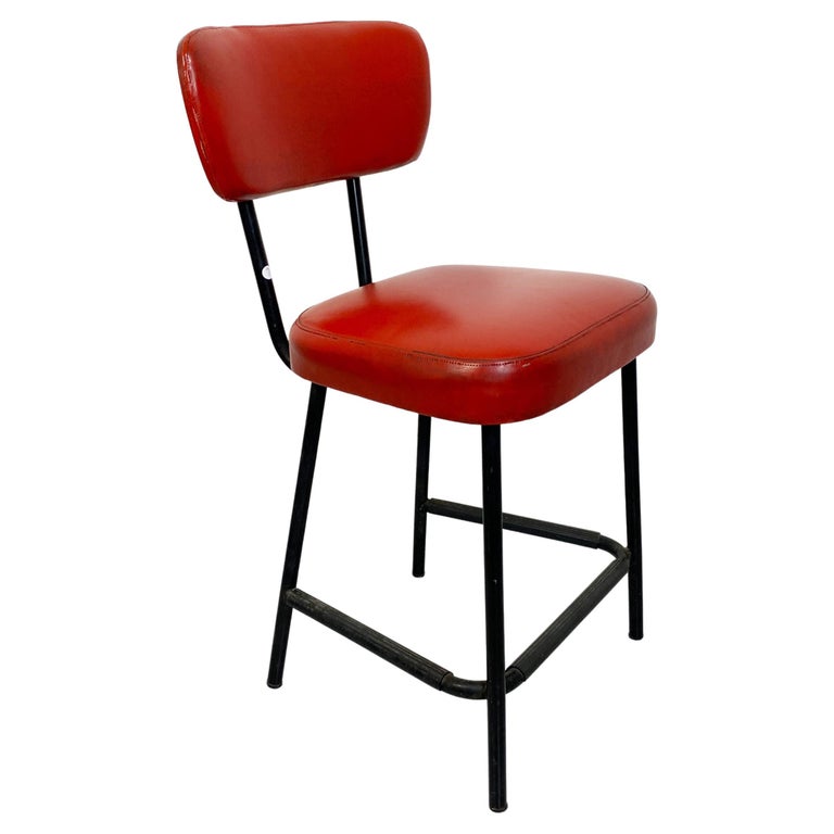 Italian Mid-Century Red Sky and Metal Chair, 1960s For Sale