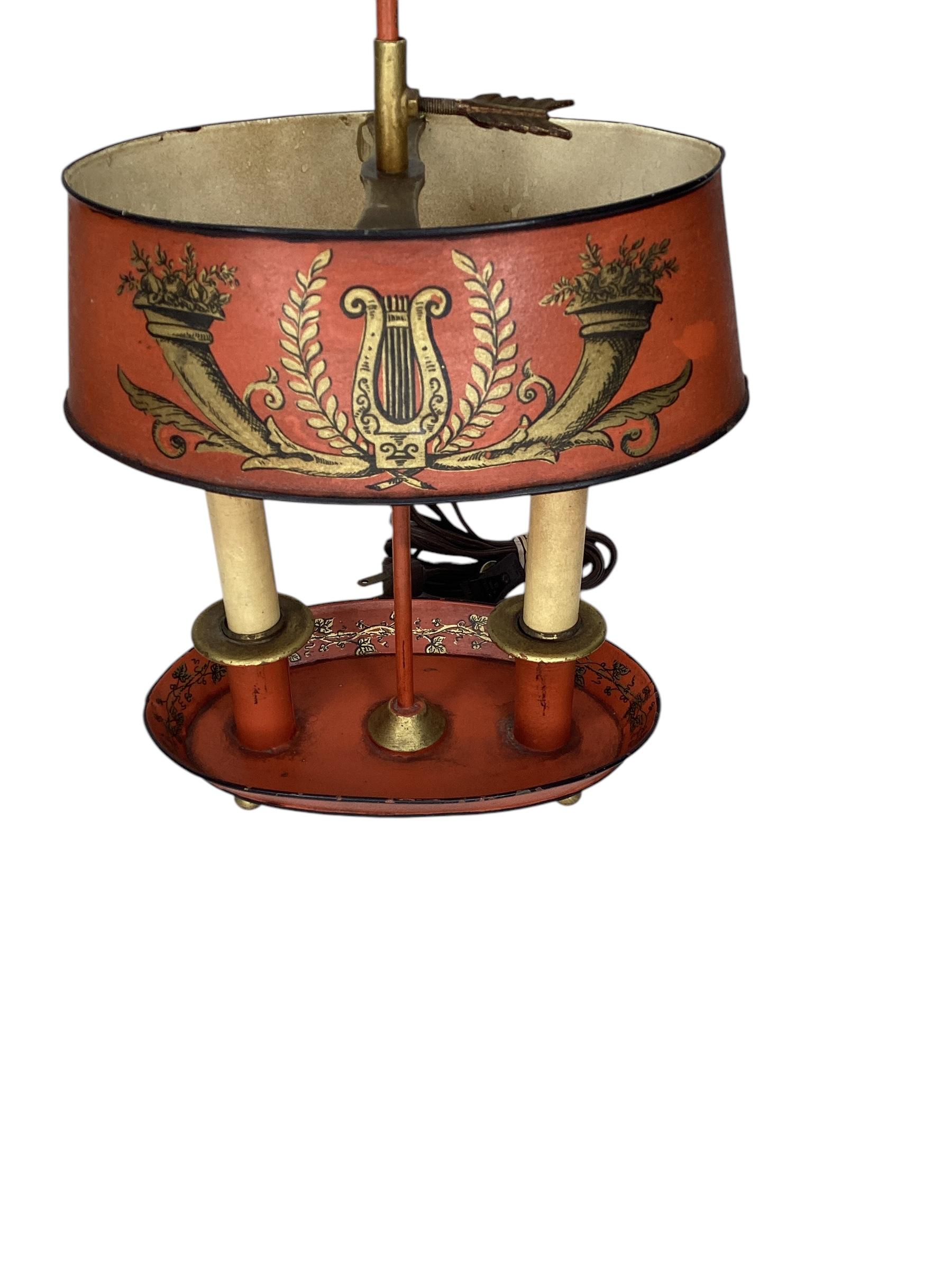 20th Century Italian Mid Century Red Tole Bouillotte Lamp For Sale