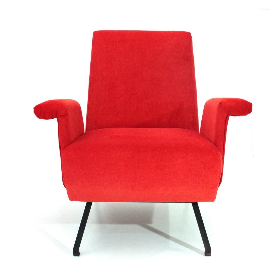 Italian Midcentury Red Velvet Armchair, 1950s, Set of 2 5