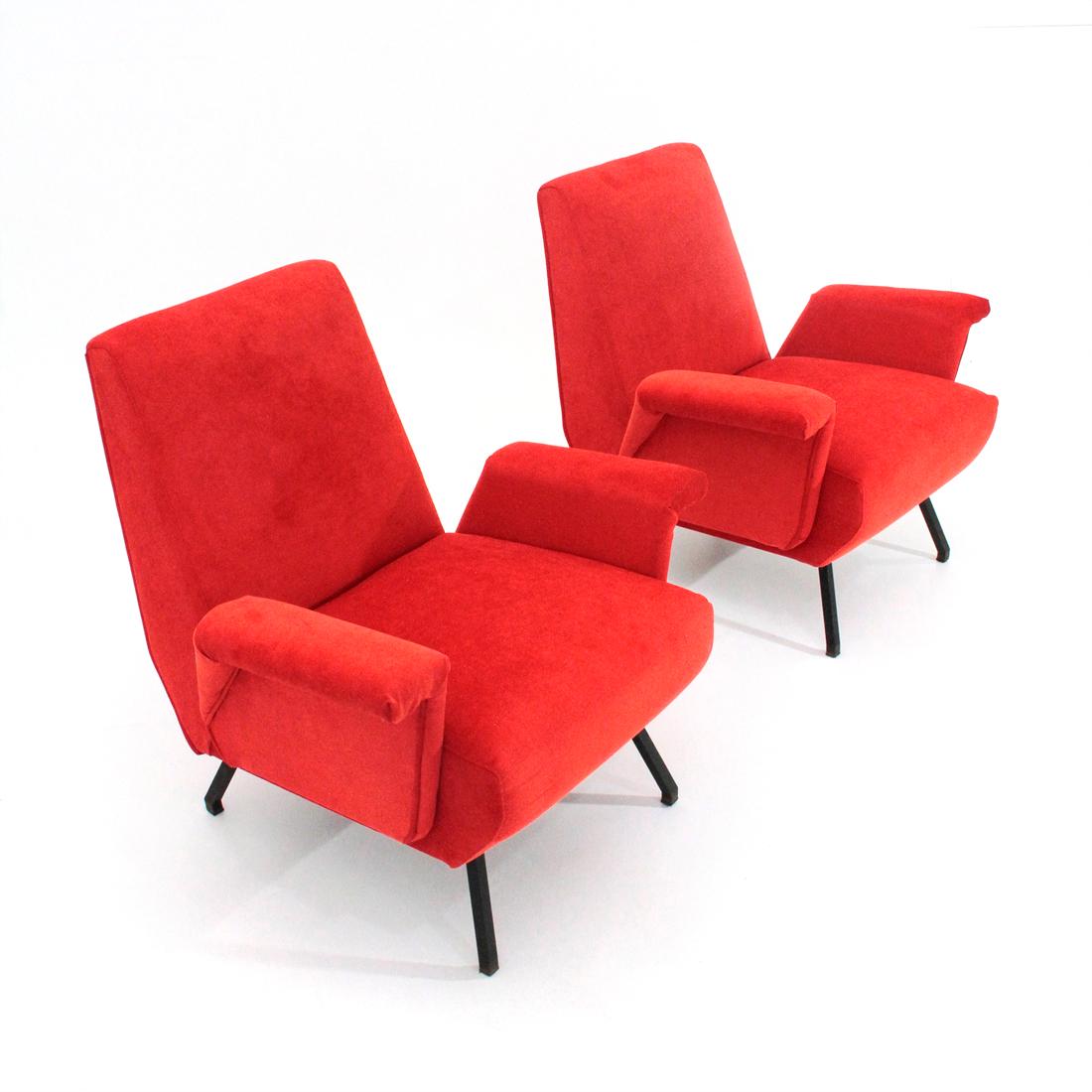 Mid-Century Modern Italian Midcentury Red Velvet Armchair, 1950s, Set of 2