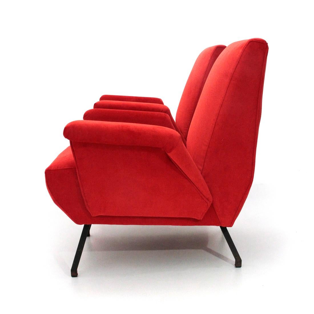 Italian Midcentury Red Velvet Armchair, 1950s, Set of 2 1