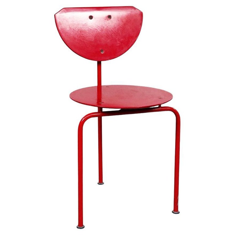 Italian Mid-Century Red Wood and Metal Alien Chair by Forcolini for Alias, 1980s For Sale