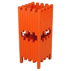 Antique Italian Mid-Century Red Wooden Umbrella Stand by Sottsass for Poltronova, 1960s