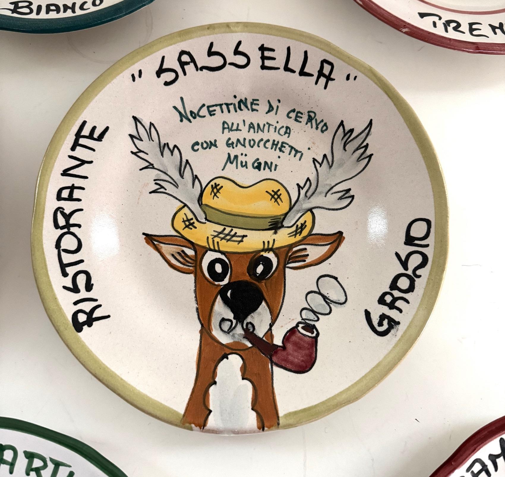 Italienische Restaurant-Keramik-Essteller aus der Mitte des Jahrhunderts, 8er-Set im Zustand „Gut“ im Angebot in Morazzone, Varese