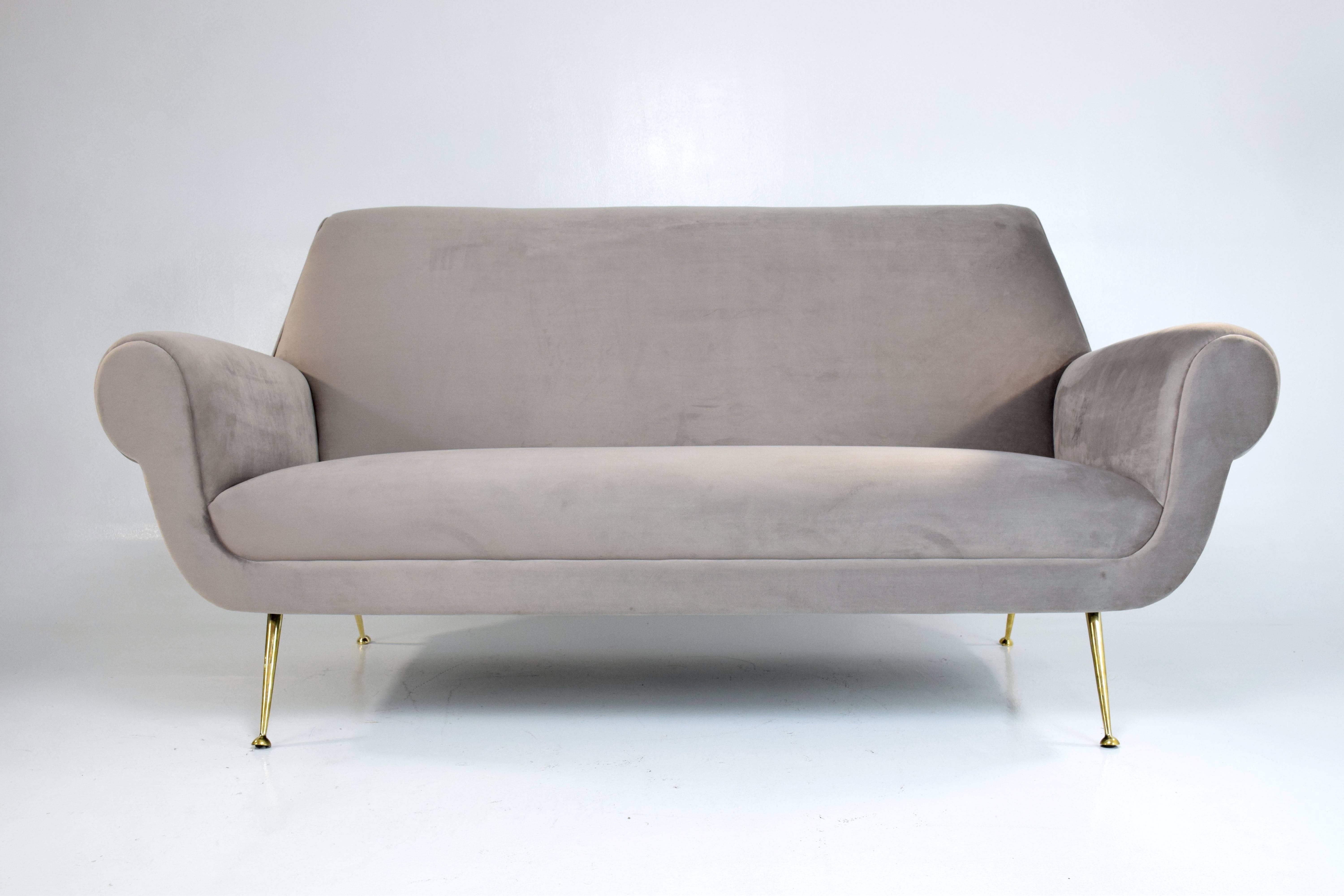 Steel Italian Midcentury Restored Velvet Sofa by Gigi Radice for Minotti, 1950s