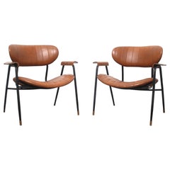 Italian Mid Century Rinaldi Brown Lounge Chairs for Rima, Italy, circa 1950