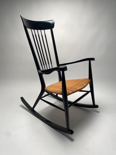 Italian Mid-Century Rocking Chair, Black lacquered wood, Paolo Buffa Style 1950s