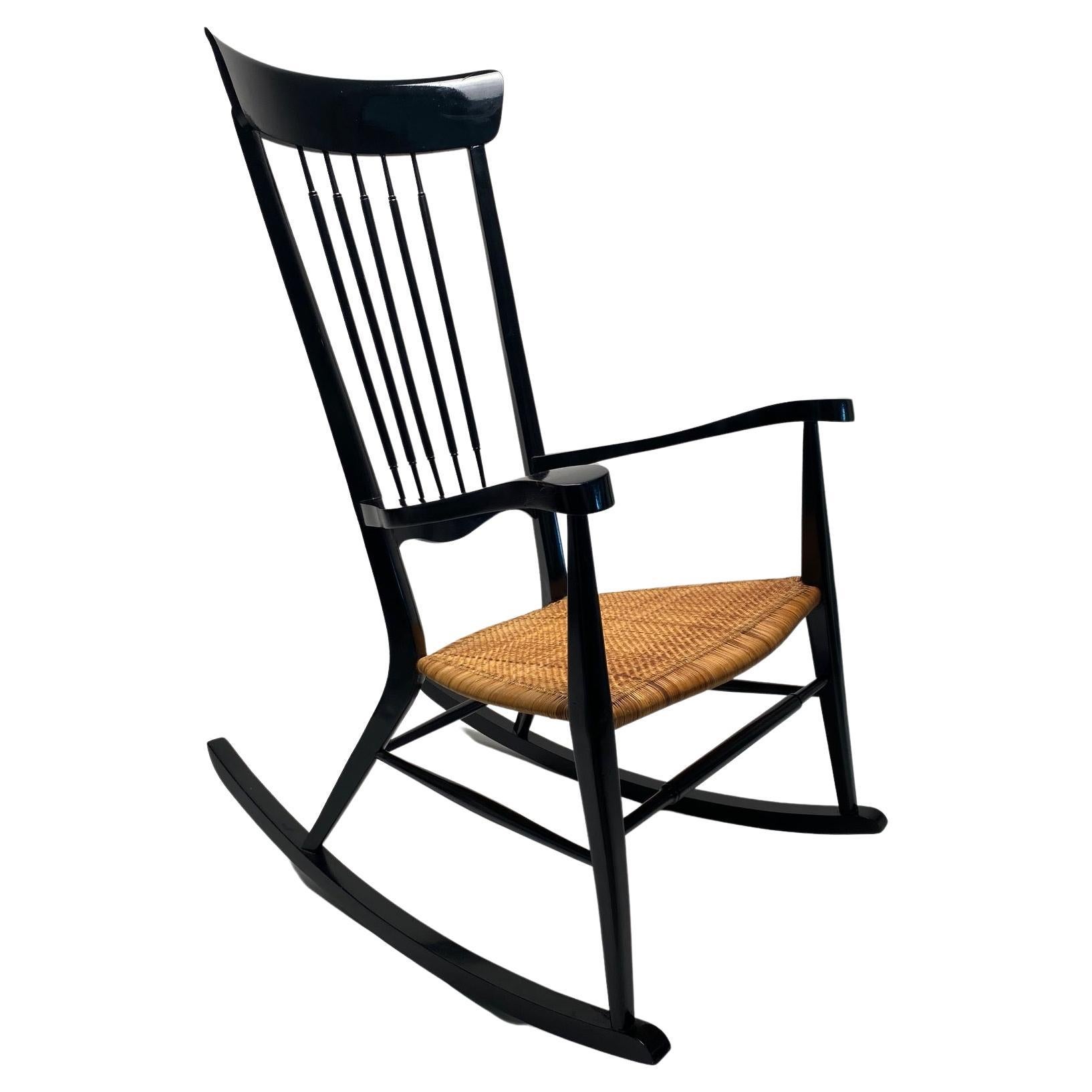 Italian Mid-Century Rocking Chair, Black lacquered wood, Paolo Buffa Style 1950s