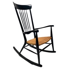 Italian Mid-Century Rocking Chair, Black lacquered wood, Paolo Buffa Style 1950s