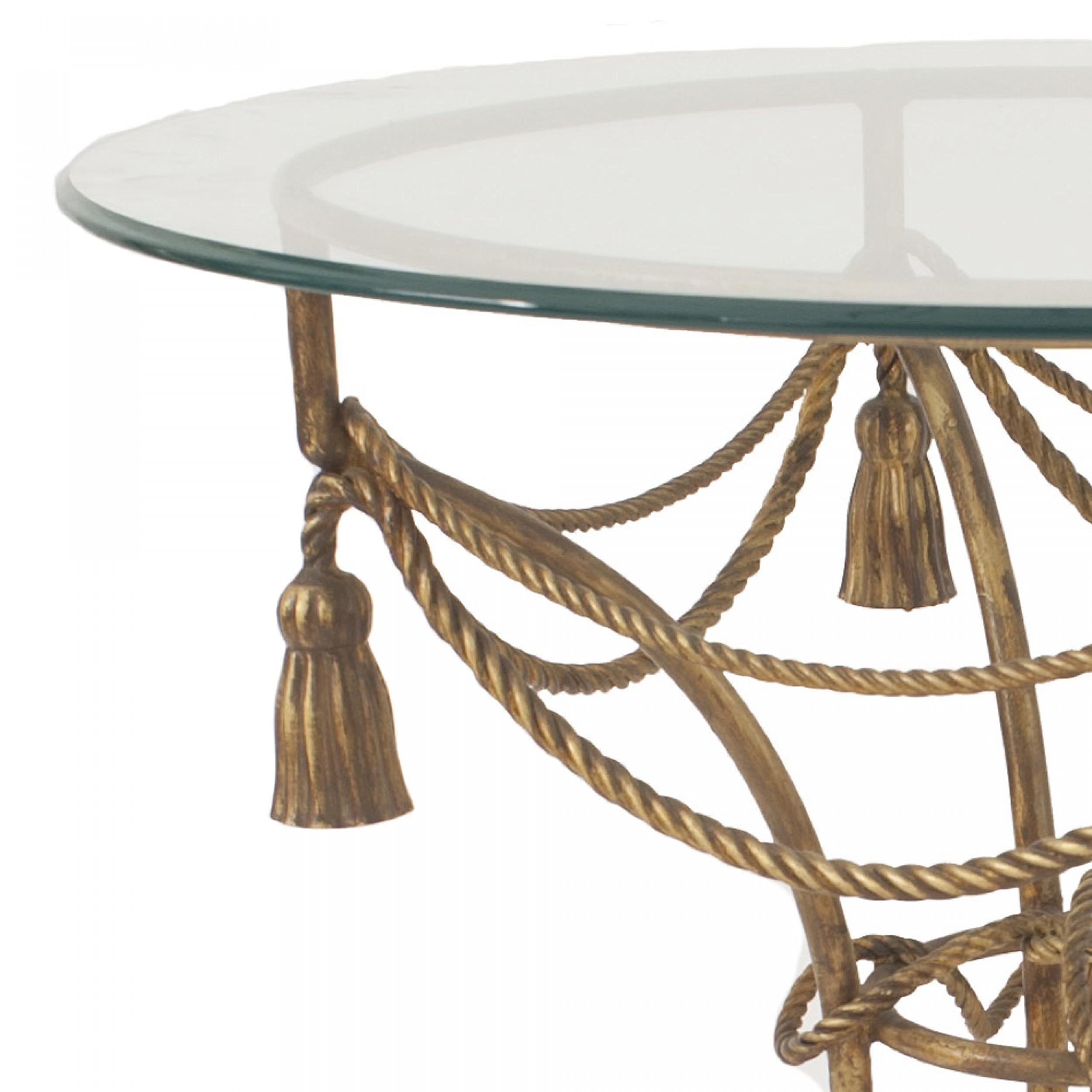 Italienischer Beistelltisch mit Seil und Quasten aus Glas aus der Jahrhundertmitte (Moderne der Mitte des Jahrhunderts) im Angebot