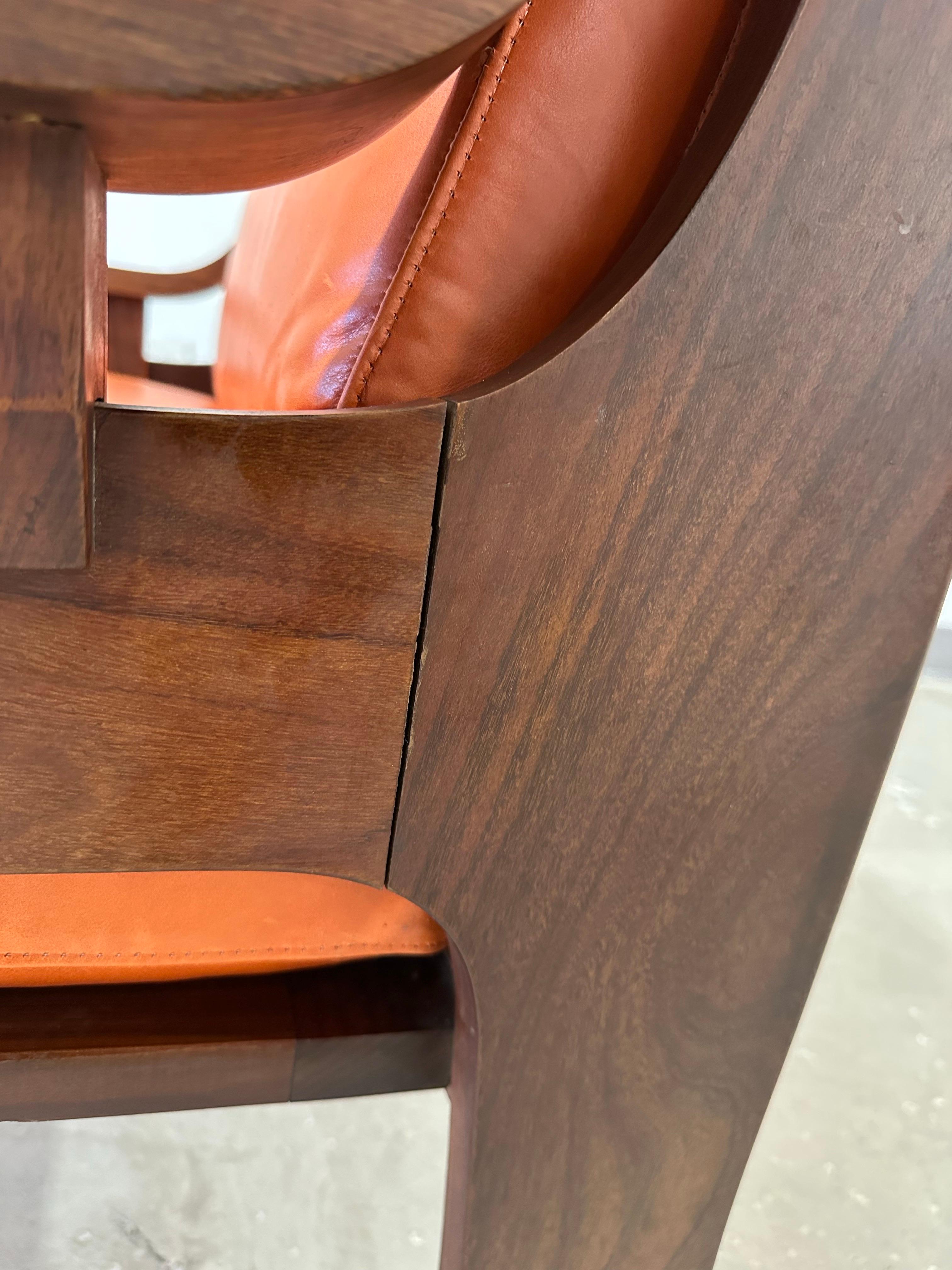 Italian Mid Century Rosewood and Leather Lounge Chair For Sale 7