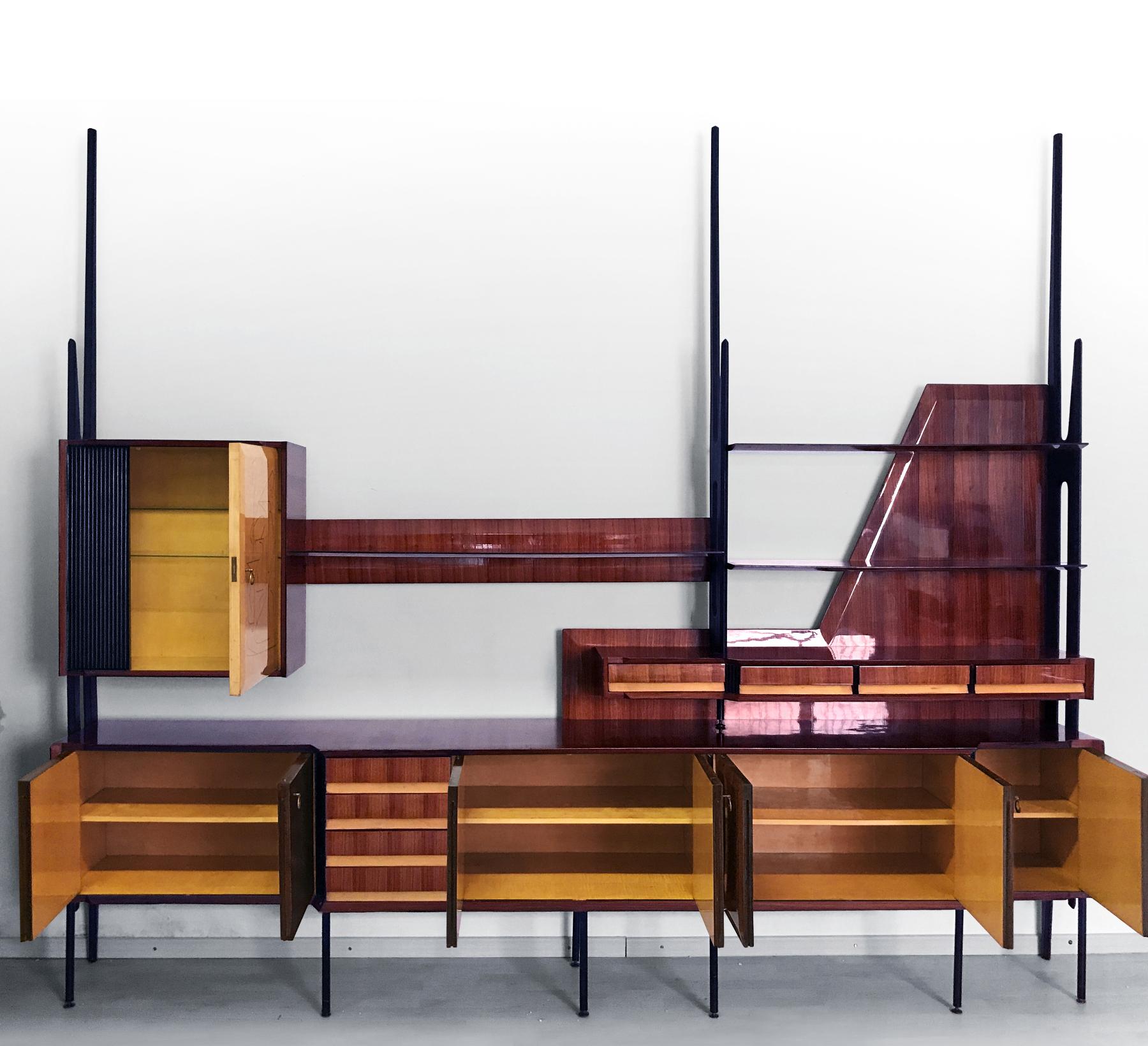 Italian Midcentury Rosewood Bookcase and Sideboard by Vittorio Dassi, 1950s 3