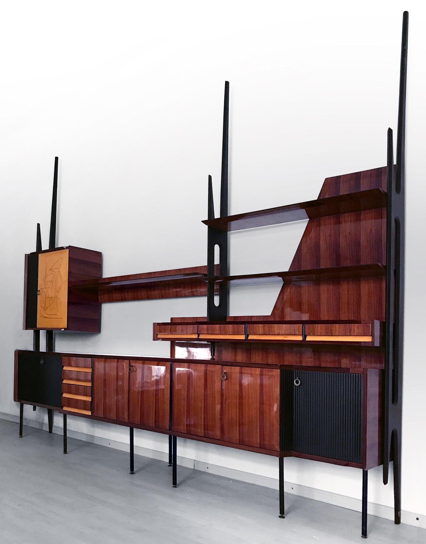 Italian Midcentury Rosewood Bookcase and Sideboard by Vittorio Dassi, 1950s 4