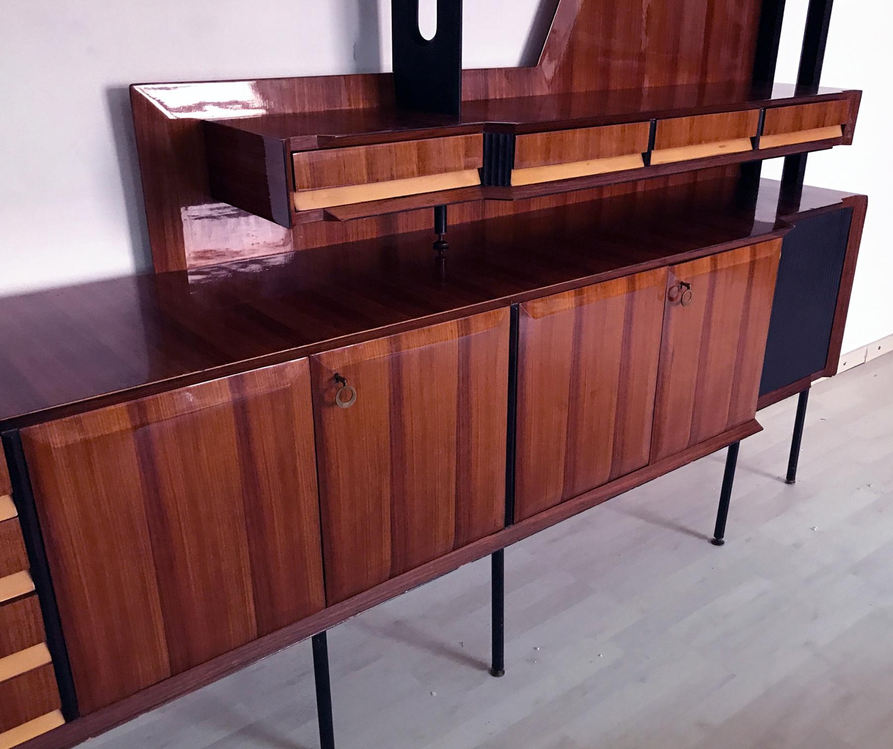 Mid-20th Century Italian Midcentury Rosewood Bookcase and Sideboard by Vittorio Dassi, 1950s