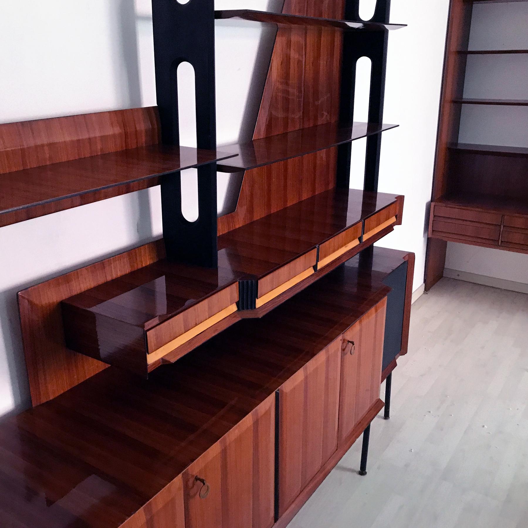 Maple Italian Midcentury Rosewood Bookcase and Sideboard by Vittorio Dassi, 1950s