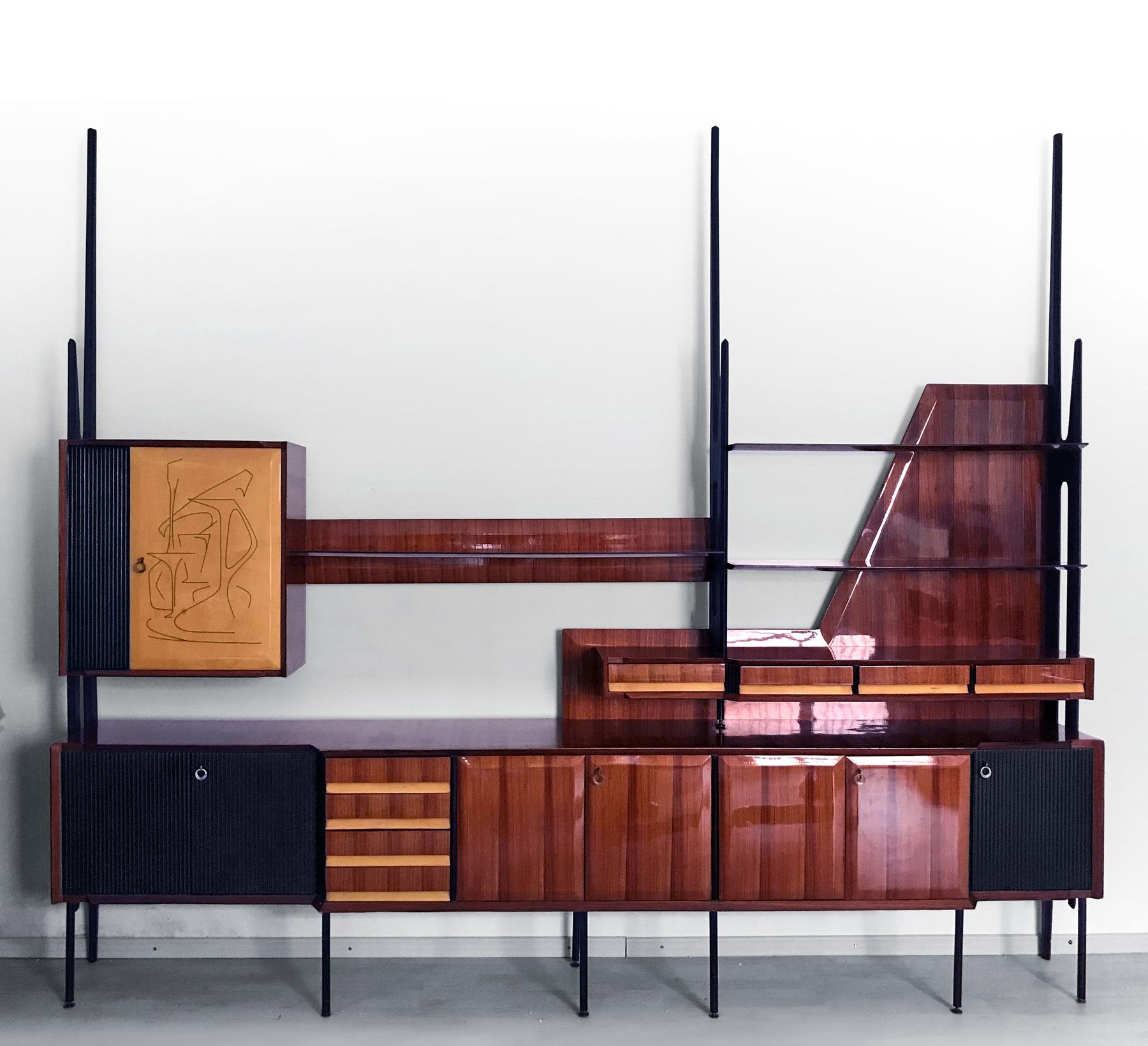 Italian Midcentury Rosewood Bookcase and Sideboard by Vittorio Dassi, 1950s 2