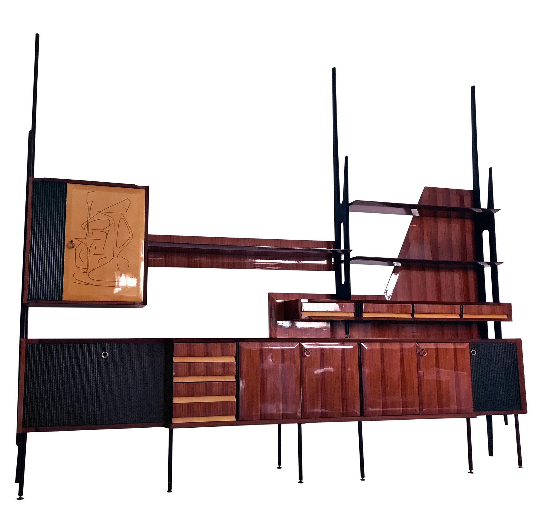 Italian Midcentury Rosewood Bookcase and Sideboard by Vittorio Dassi, 1950s