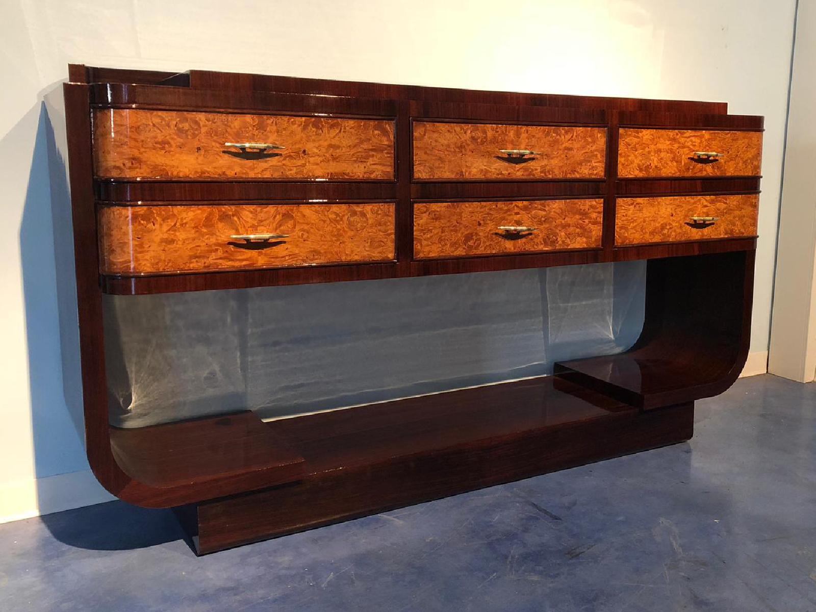 Italian Midcentury Rosewood Sideboard Consolle, 1950 (Art déco)