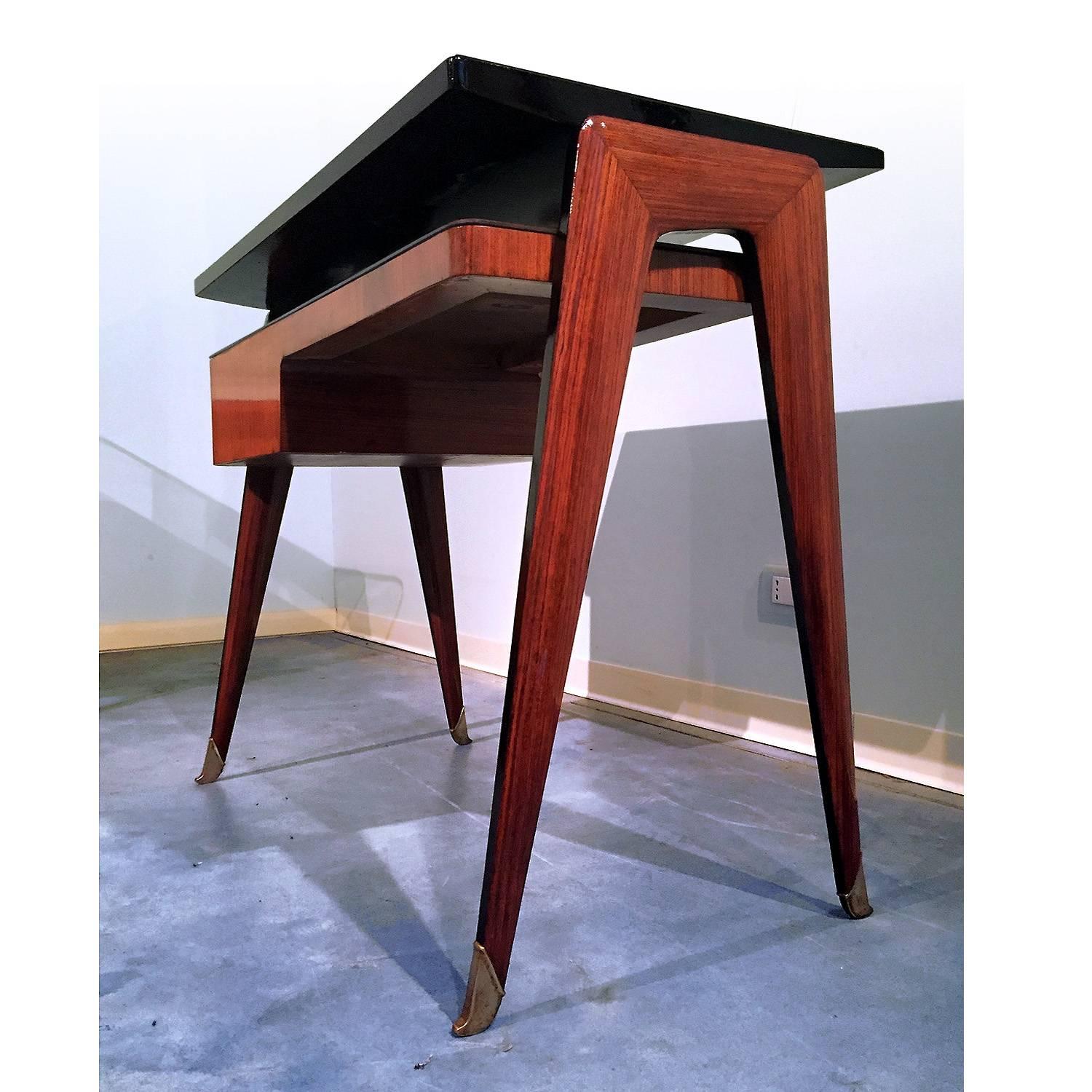 Glass Italian Mid-Century Rosewood small Desk by Vittorio Dassi, 1950s
