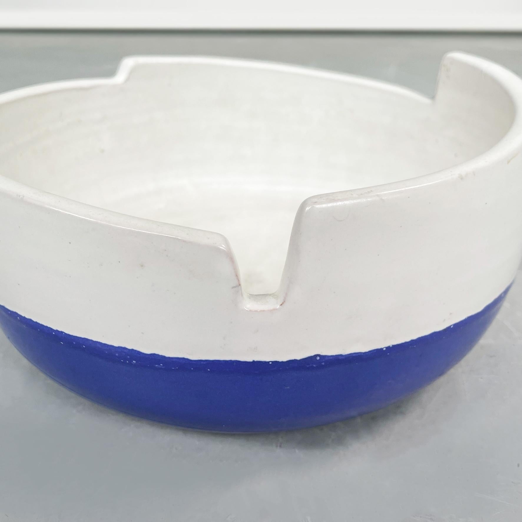Late 20th Century Italian Mid-Century Round Bowl in Glazed Ceramic Blue N White by Sottsass, 1980s