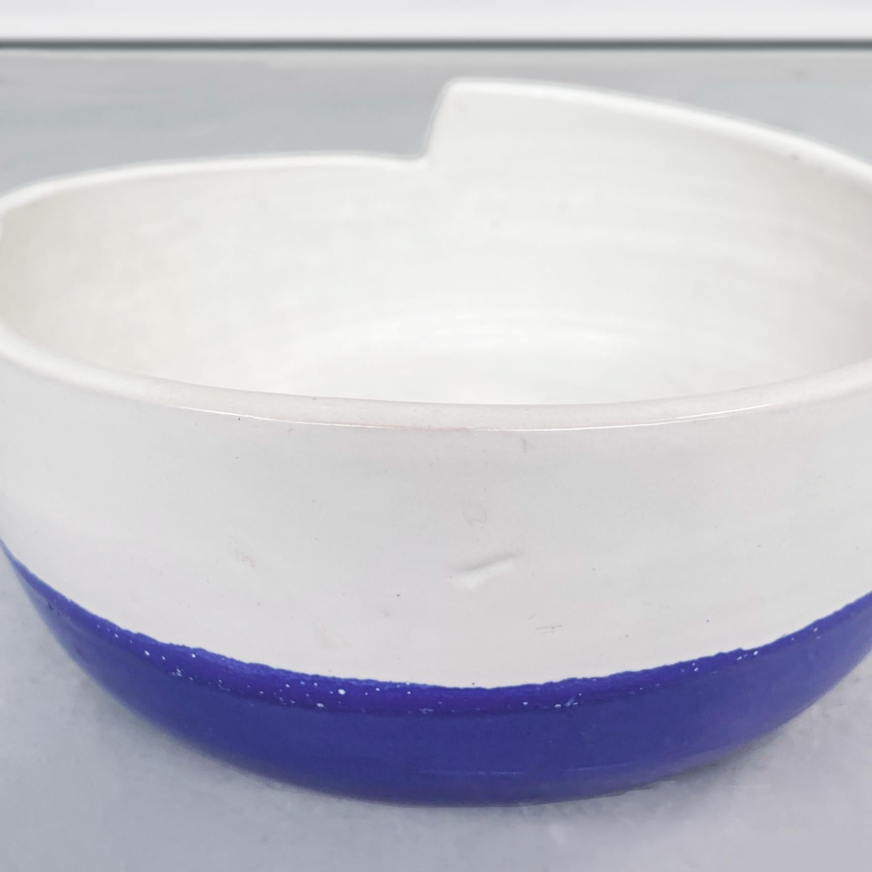 Italian Mid-Century Round Bowl in Glazed Ceramic Blue N White by Sottsass, 1980s 1