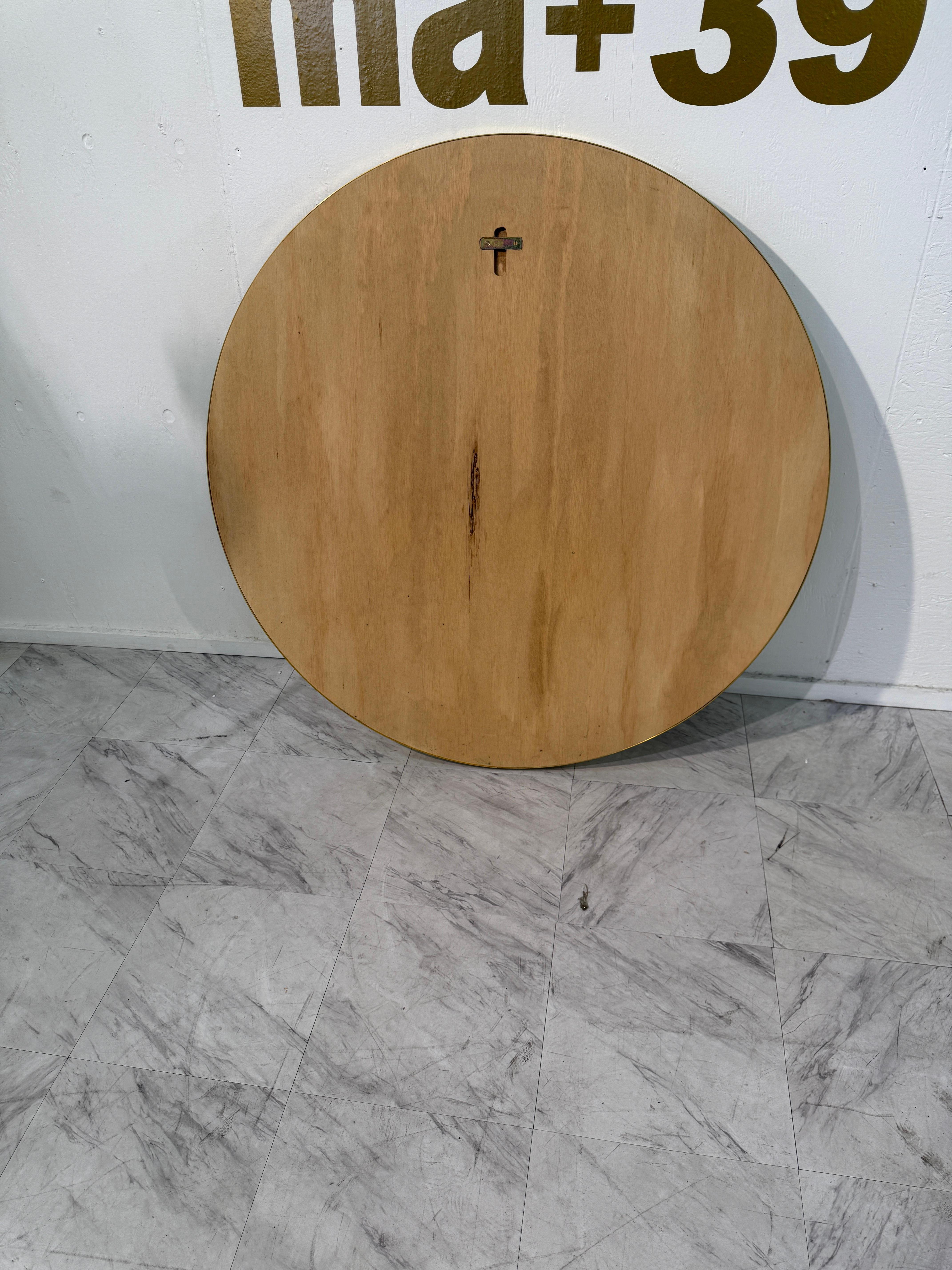 italien Miroir mural rond encadré de laiton, Italie, milieu du siècle, années 1950 en vente