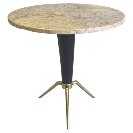 Italian Mid-Century Round Coffee /Side Table in Brass & Marble