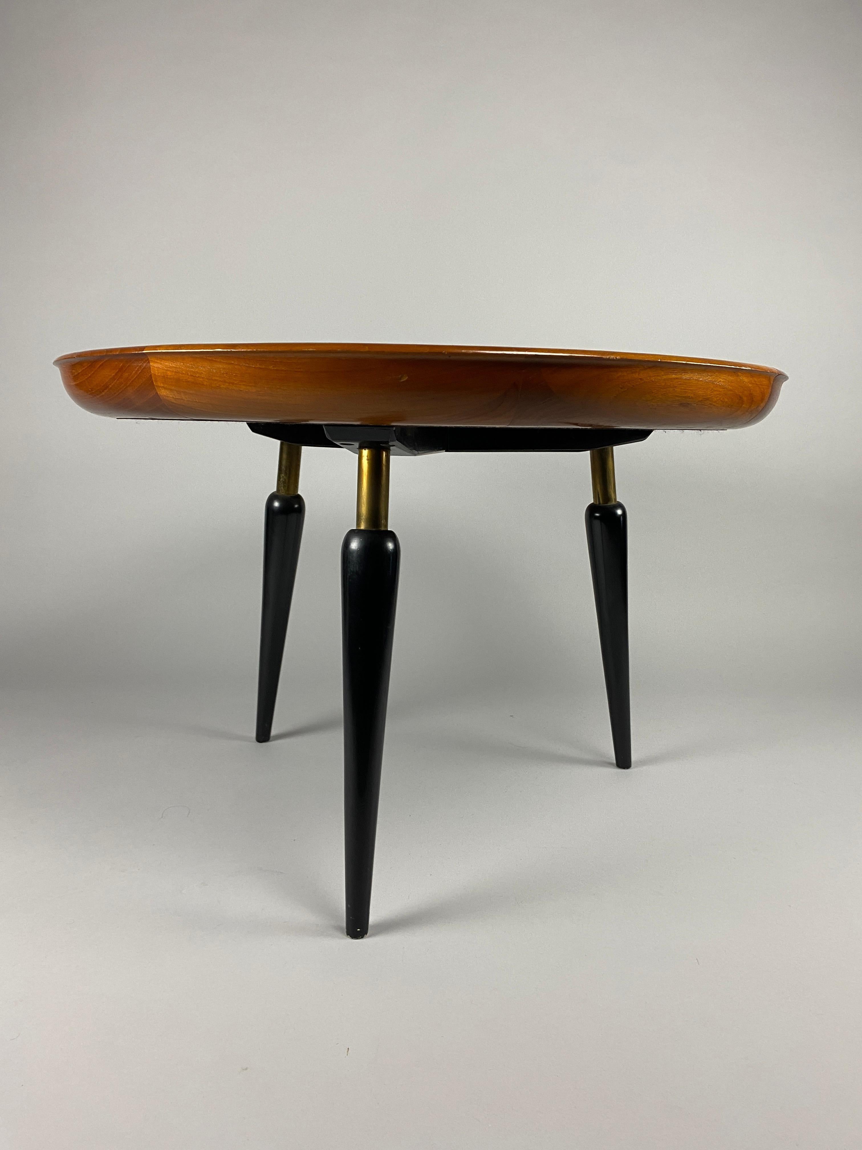 Brass Italian Mid Century Round Coffee Table For Sale