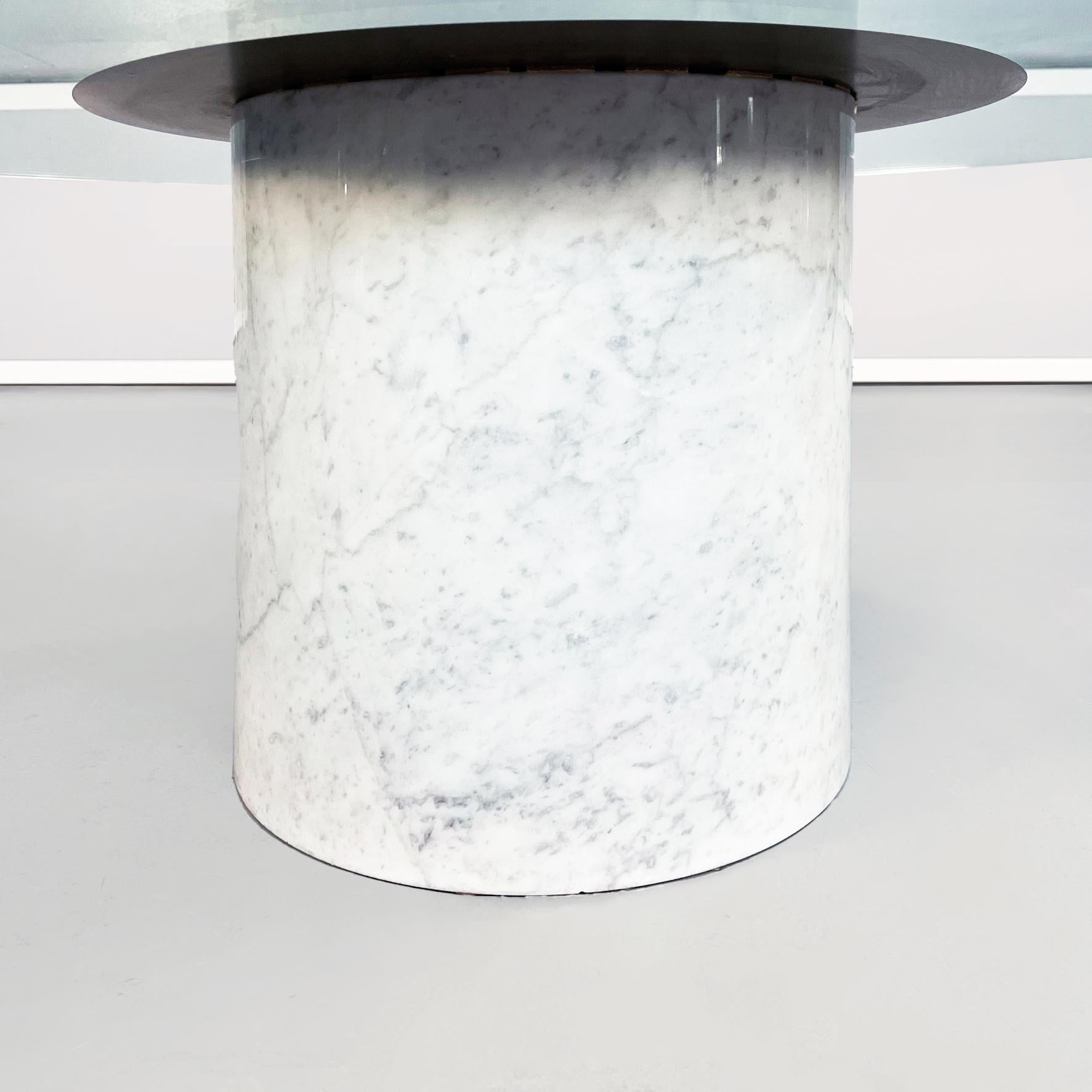 Table basse ronde italienne du milieu du siècle dernier en verre aigue-marine et marbre blanc, années 1980 7