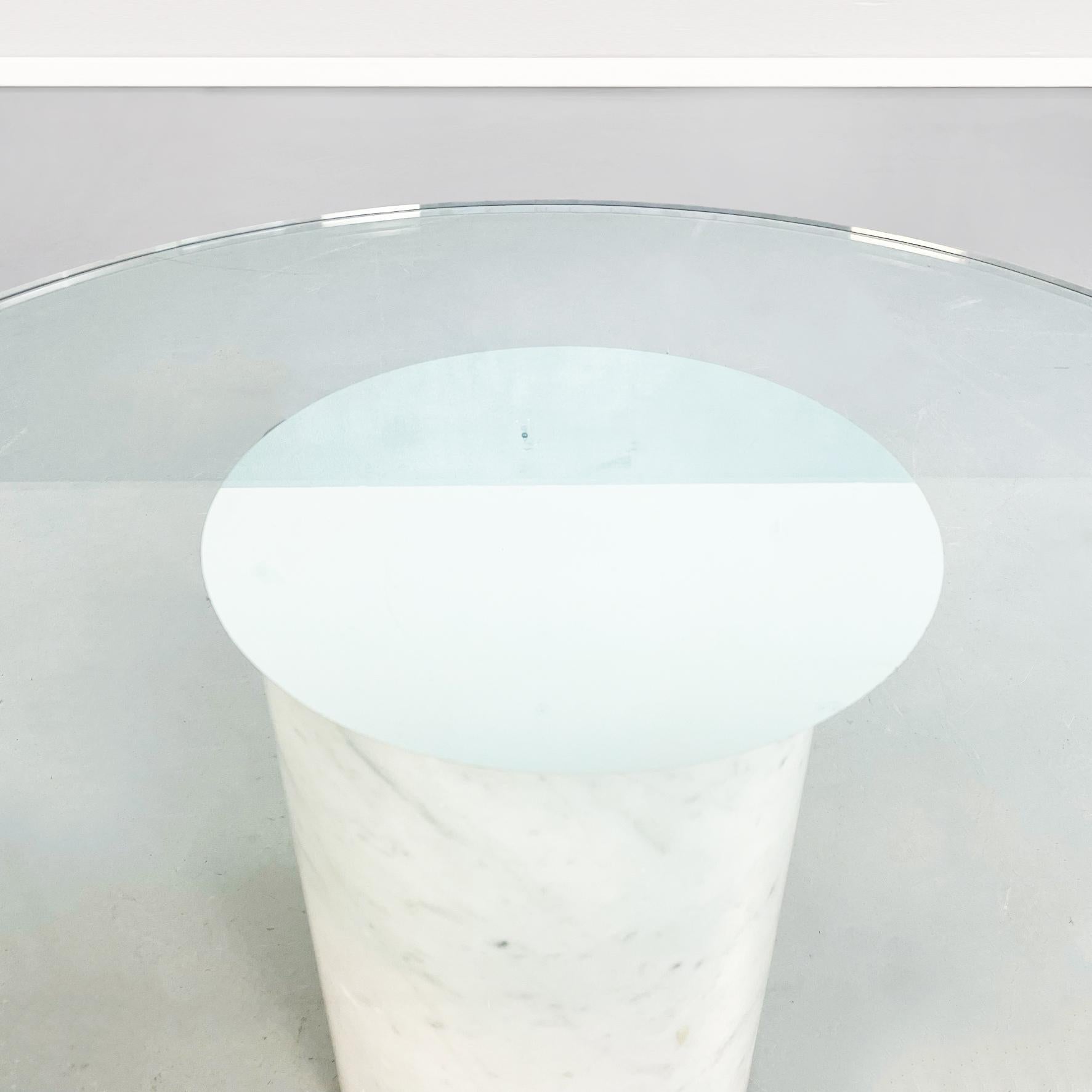 Italian Mid-Century Round Coffee Table in Aquamarine Glass n White Marble, 1980s In Good Condition In MIlano, IT