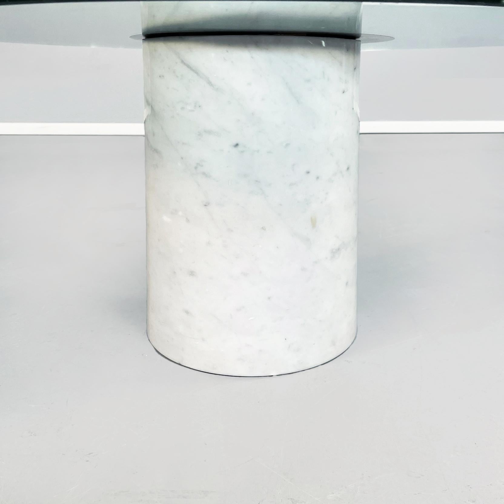 Italian Mid-Century Round Coffee Table in Aquamarine Glass n White Marble, 1980s 4