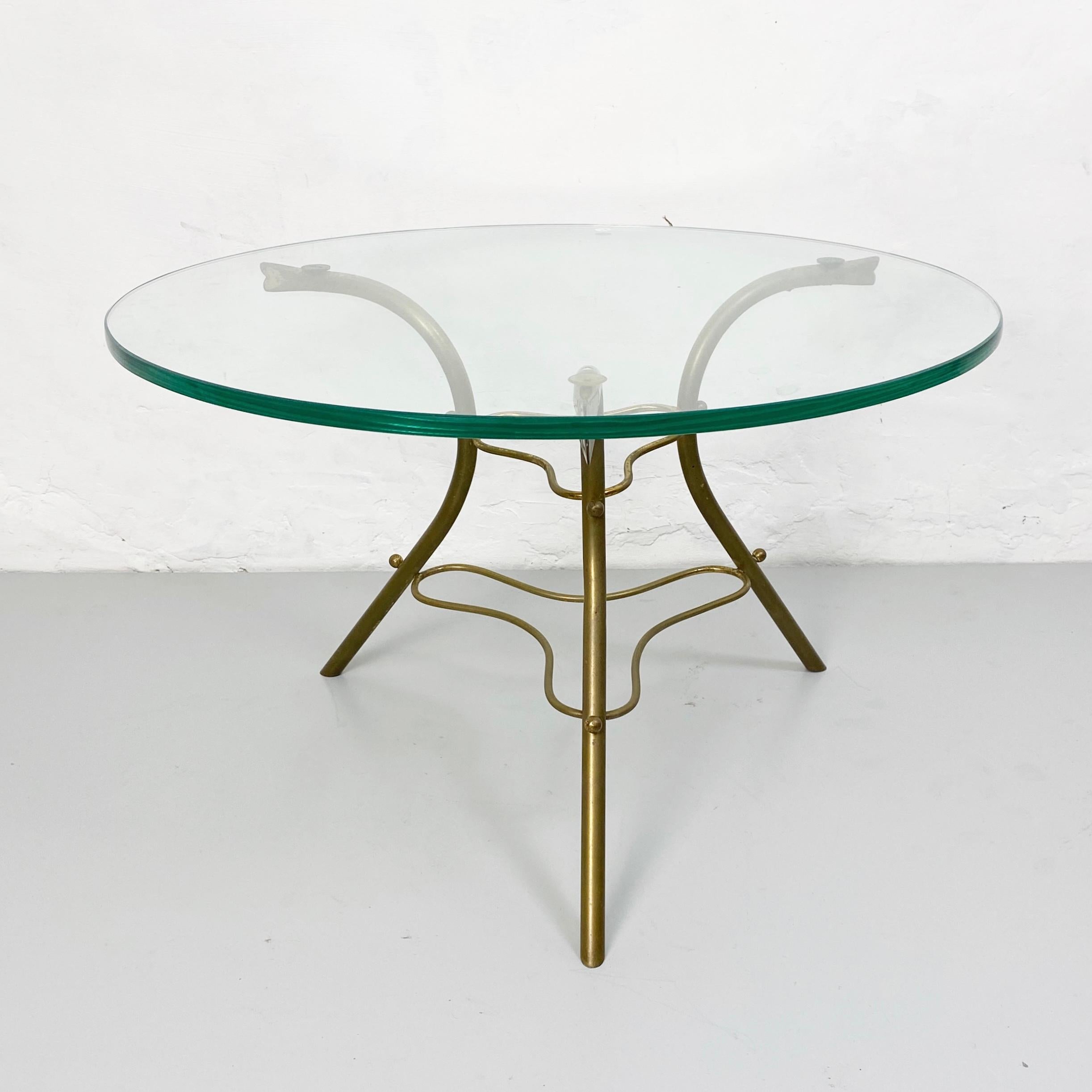 Mid-Century Modern Italian Mid Century Round Coffee Table with Irregular Brass Road Base, 1950s For Sale