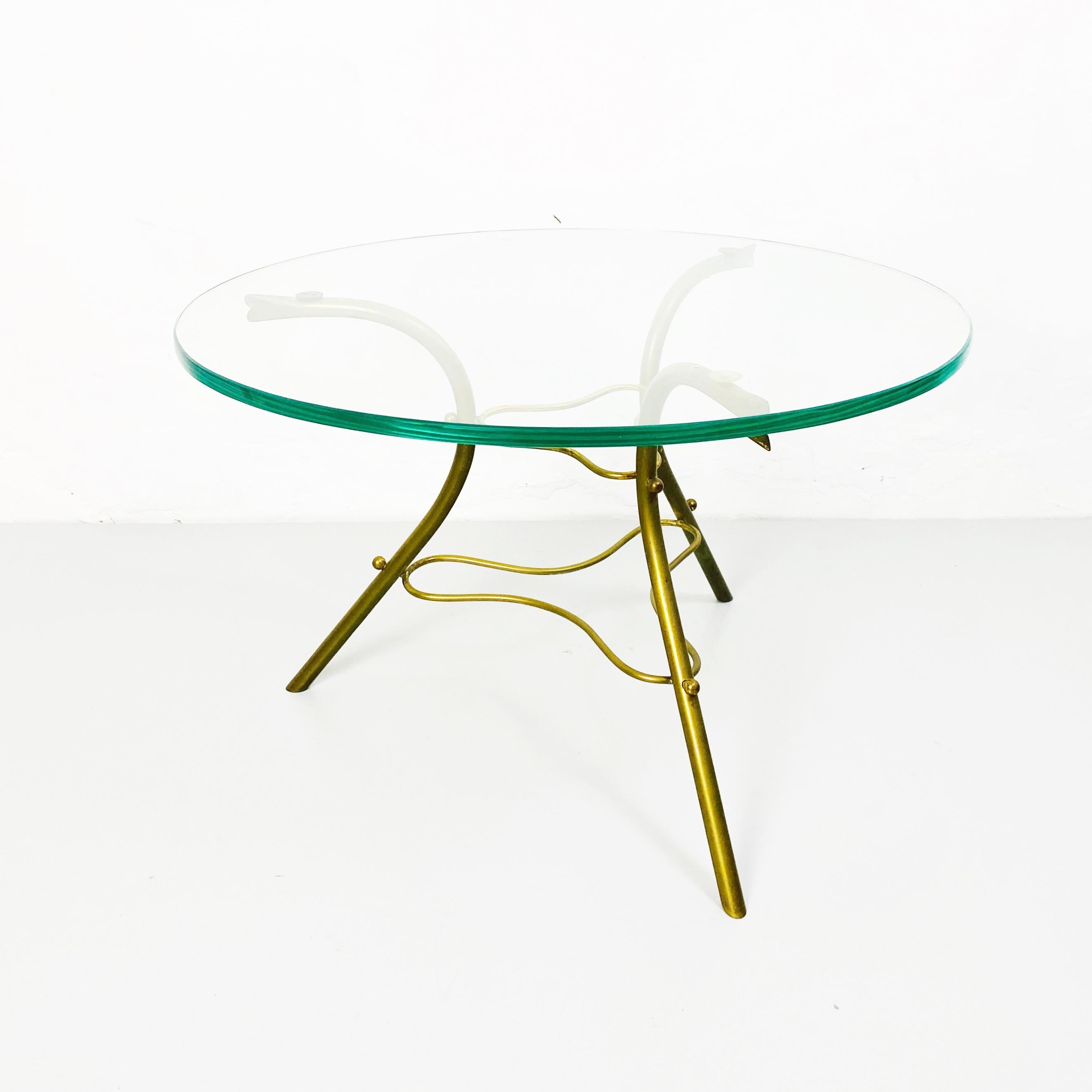 Mid-20th Century Italian Mid Century Round Coffee Table with Irregular Brass Road Base, 1950s For Sale