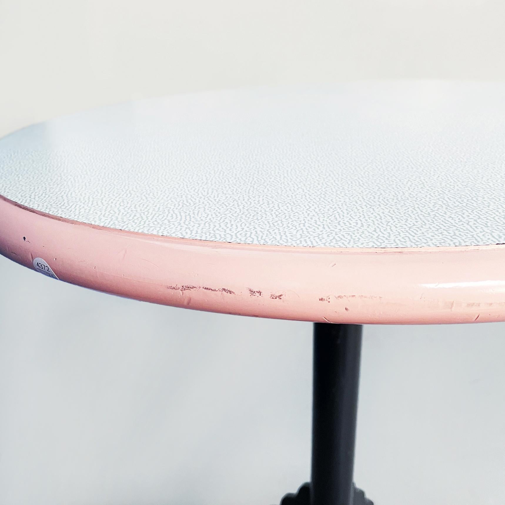 Italian Mid-Century Round Coffee Tables in White Grey Pink Laminate Metal, 1980 For Sale 4