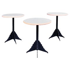 Italian Mid-Century Round Coffee Tables in White Grey Pink Laminate Metal, 1980