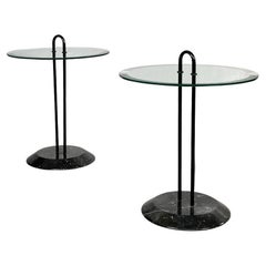 Italian Mid-Century Round Coffee Tables in Glass, Iron and Black Marble, 1980s