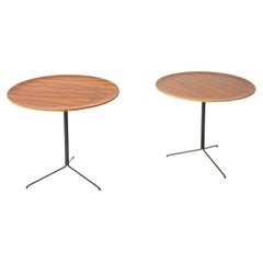 Italian Midcentury Round Coffee Tables in Wood, Brass and Black Metal, 1960s