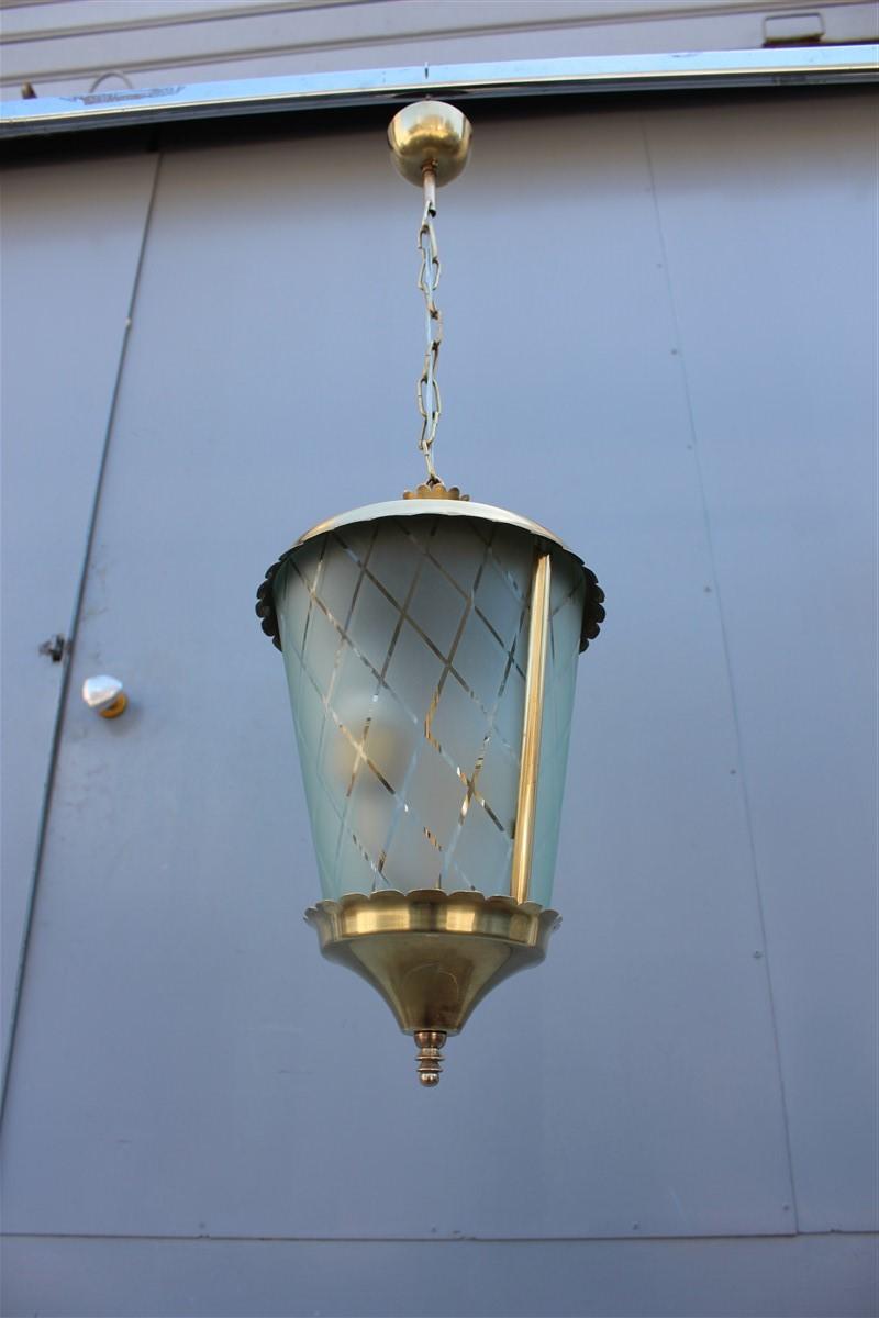 Mid-Century Modern Italian Midcentury Round Lantern in Satin Glass and Brass, 1950s
