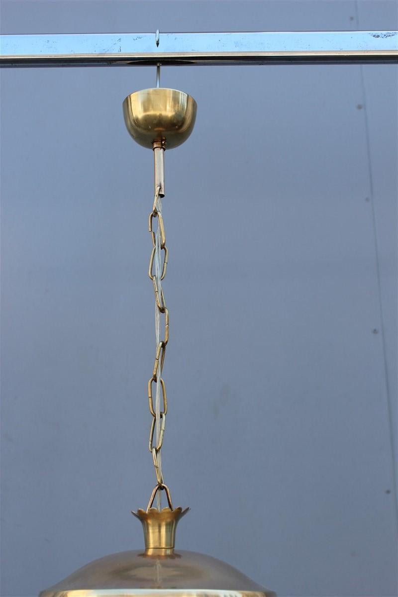 European Italian Midcentury Round Lantern in Satin Glass and Brass, 1950s