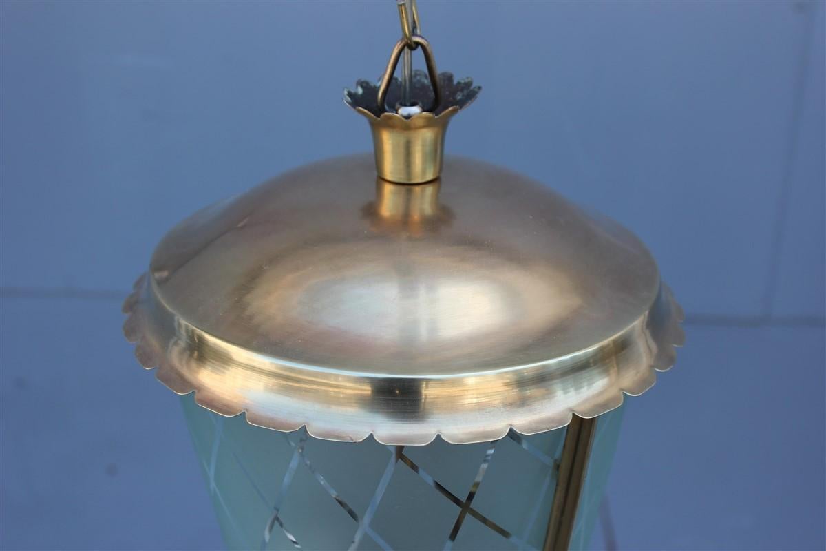 Mid-20th Century Italian Midcentury Round Lantern in Satin Glass and Brass, 1950s