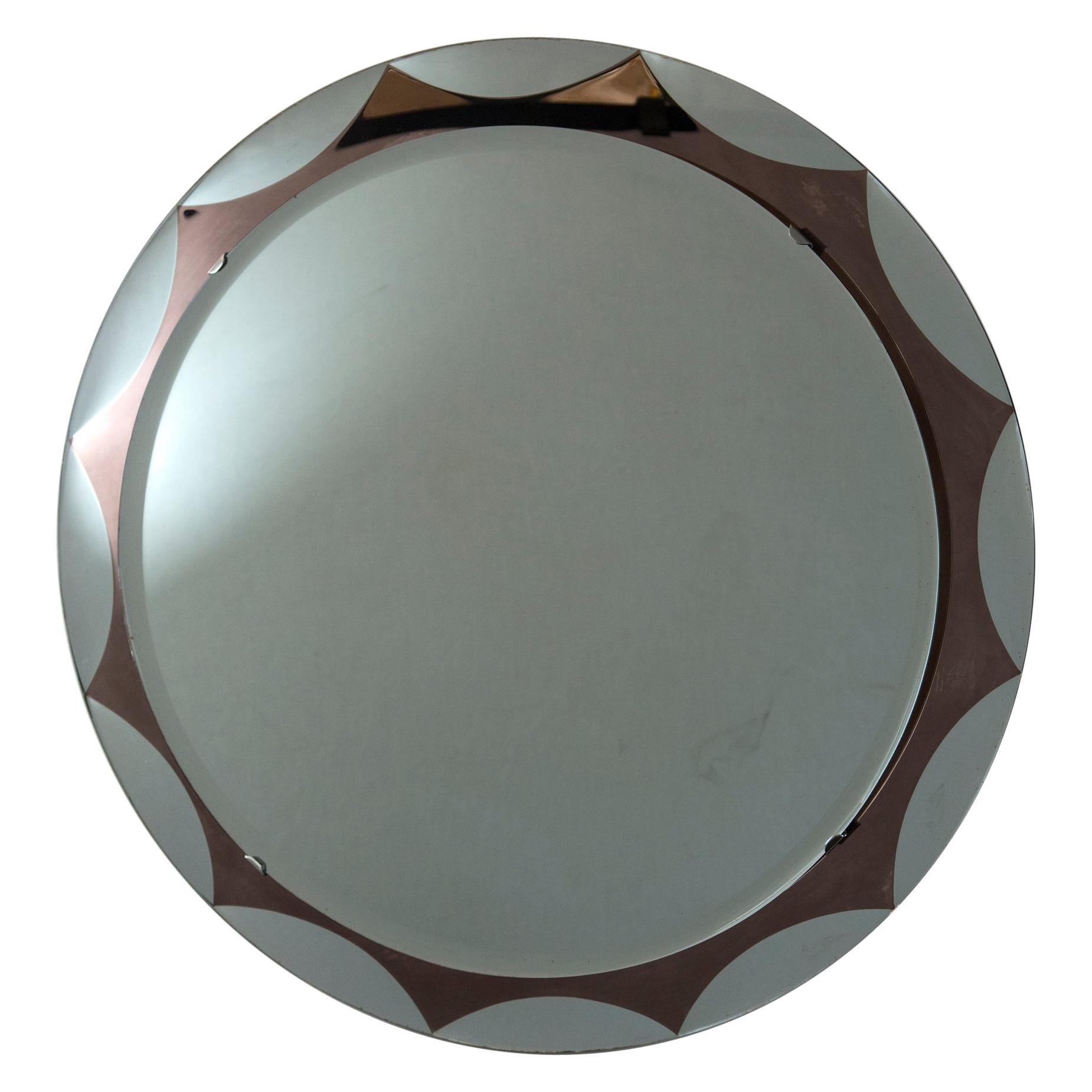 Italian Mid-Century Round Mirror by Metalvetro Galvorame For Sale