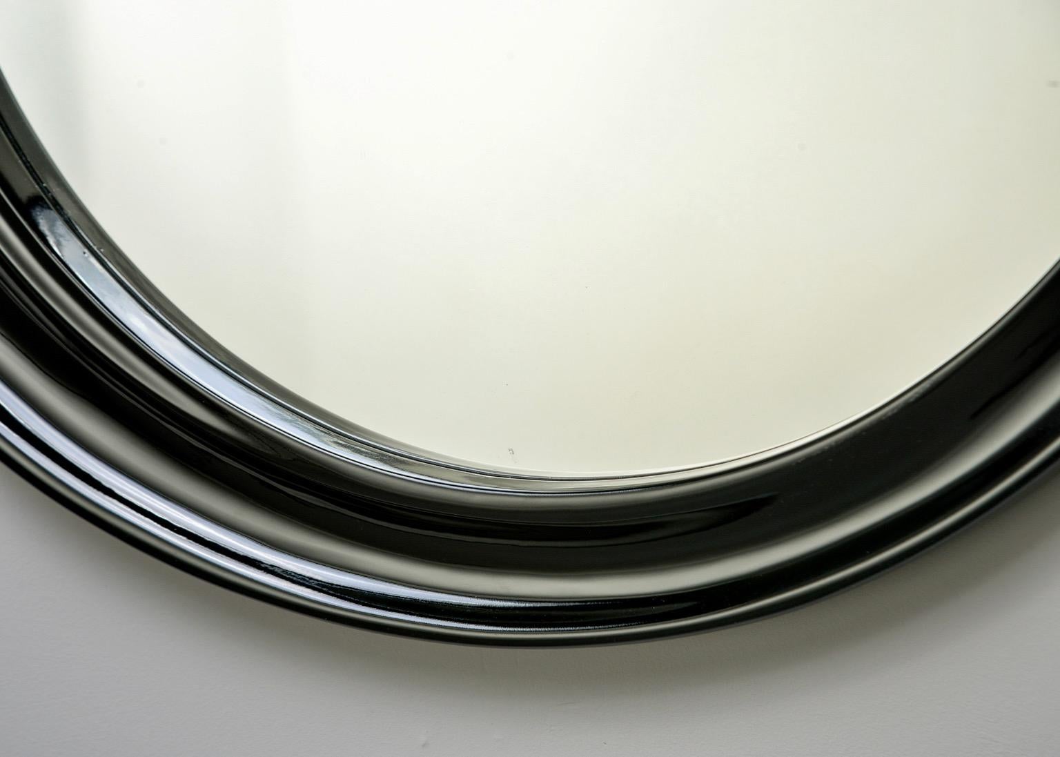 Mid-Century Modern Italian Midcentury Round Mirror with Deep Off-Center Black Frame