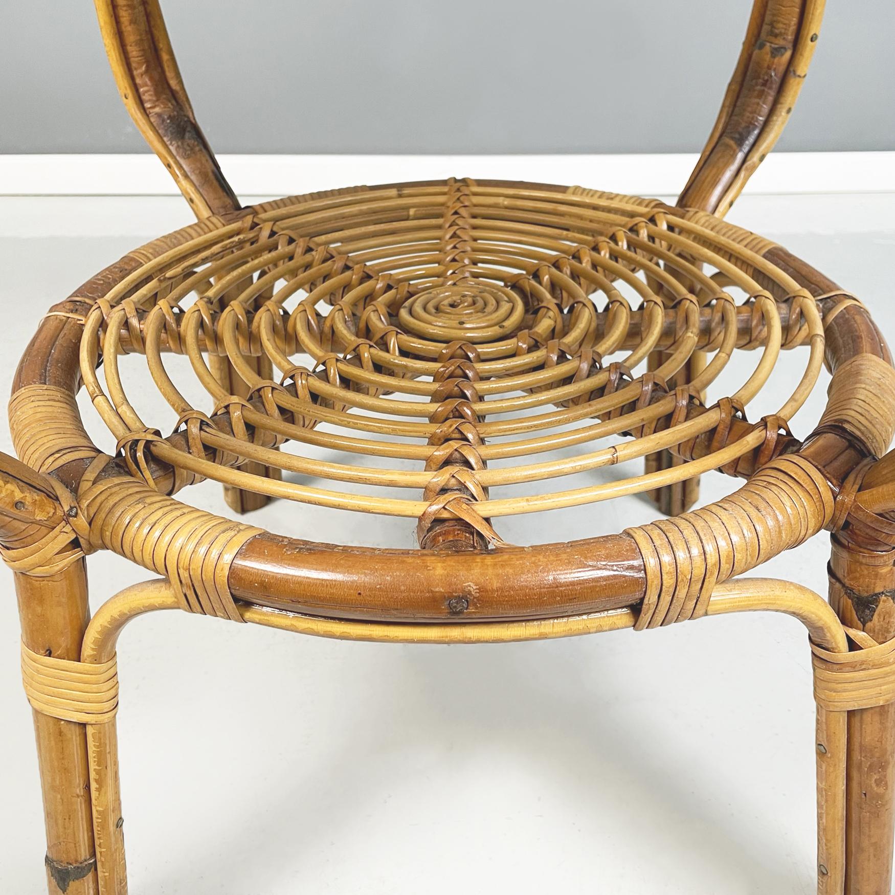 Italian Midcentury Round Rattan Garden Coffee Table, 1960s For Sale at