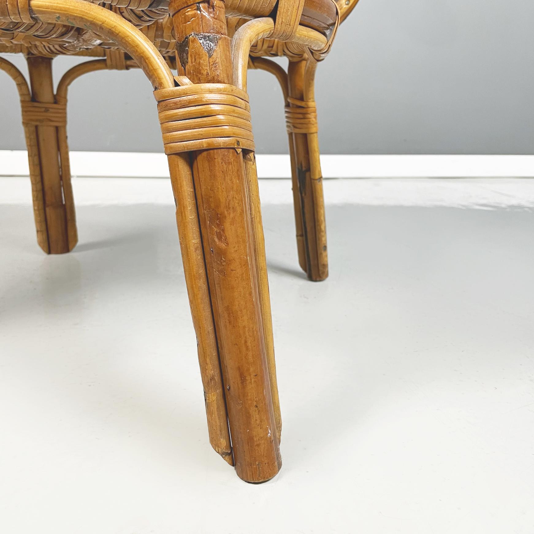 Italian Midcentury Round Rattan Garden Coffee Table, 1960s For Sale at