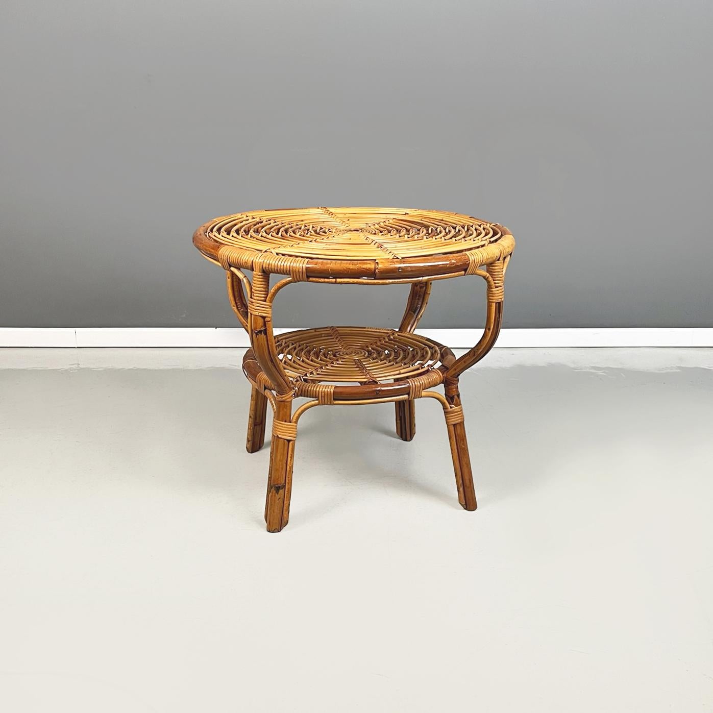 Italian Midcentury Round Rattan Garden Coffee Table, 1960s For Sale at