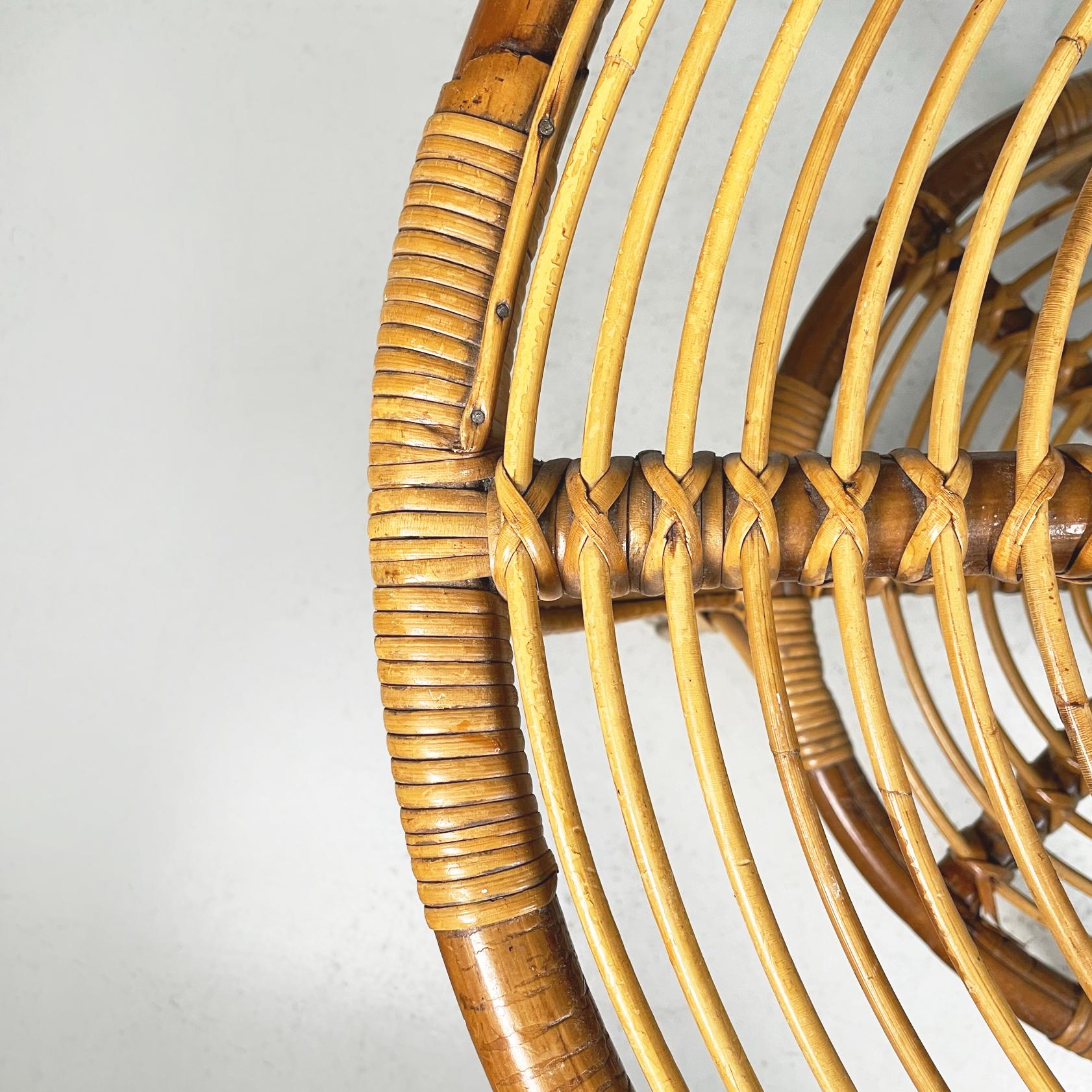 Italian Midcentury Round Rattan Garden Coffee Table, 1960s For Sale at